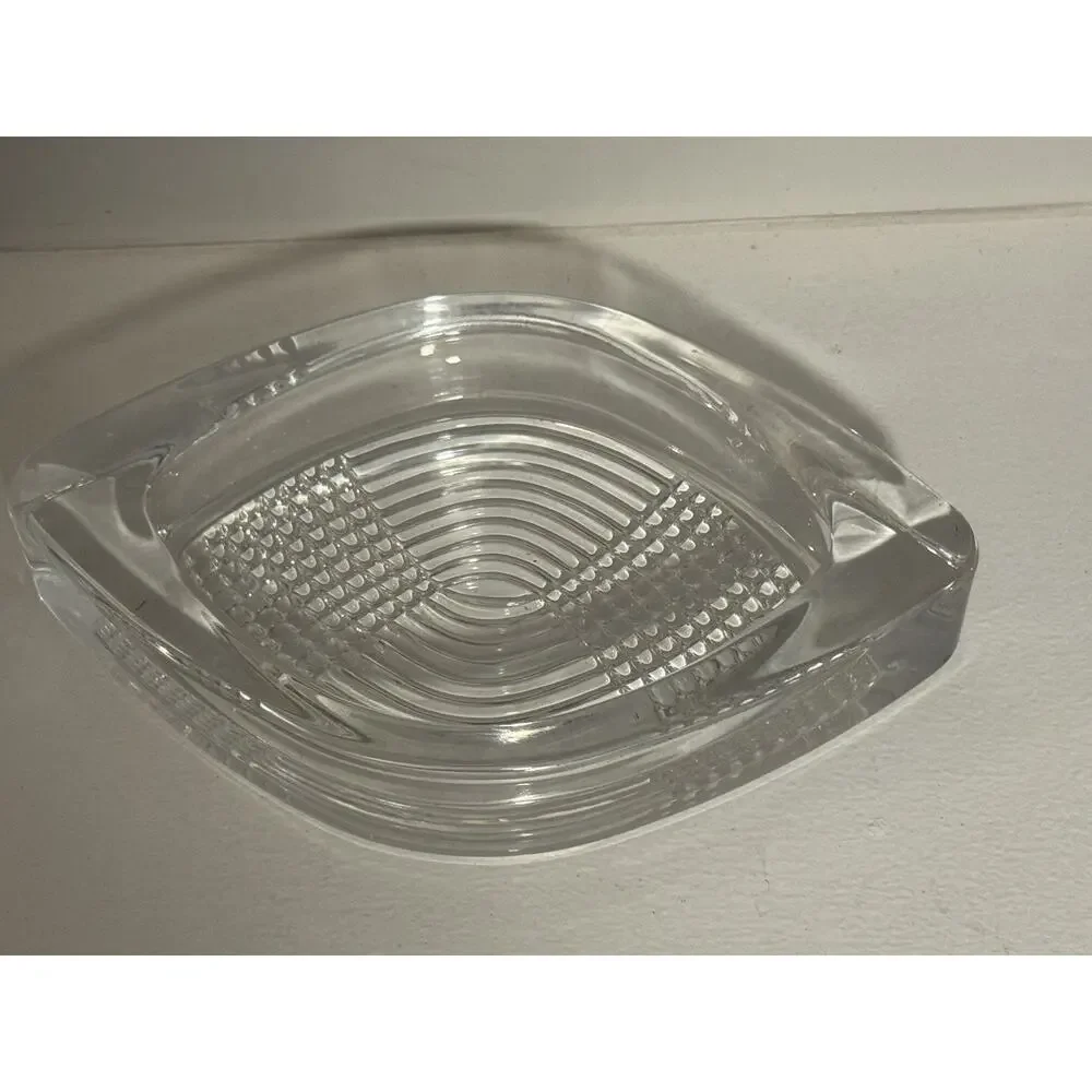 Vintage Art Deco Clear Thick Solid Glass Trinket Dish Ashtray